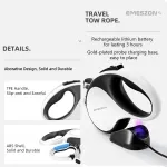 Petshop - Accesorii petshop - Zgarzi, lese si hamuri - Lese - Lesa retractabila electrica lanterna LED 200 Lumeni Emeszon® pisici caini pana la 50Kg acumulator antirasucire, 5m, alb - Infinity.ro