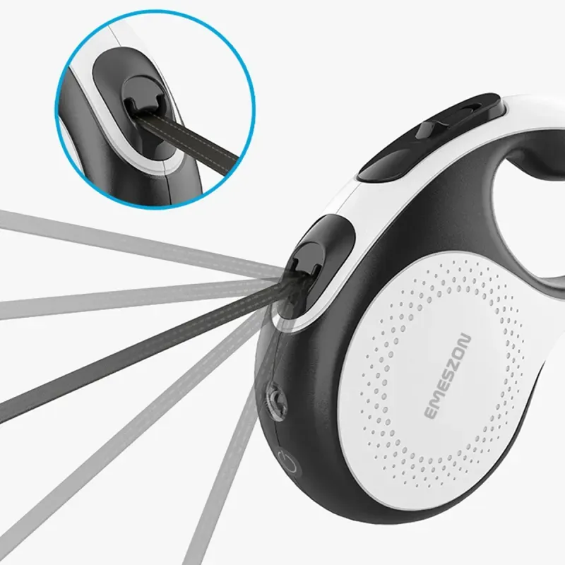 Petshop - Accesorii petshop - Zgarzi, lese si hamuri - Lese - Lesa retractabila electrica lanterna LED 200 Lumeni Emeszon® pisici caini pana la 50Kg acumulator antirasucire, 5m, alb - Infinity.ro