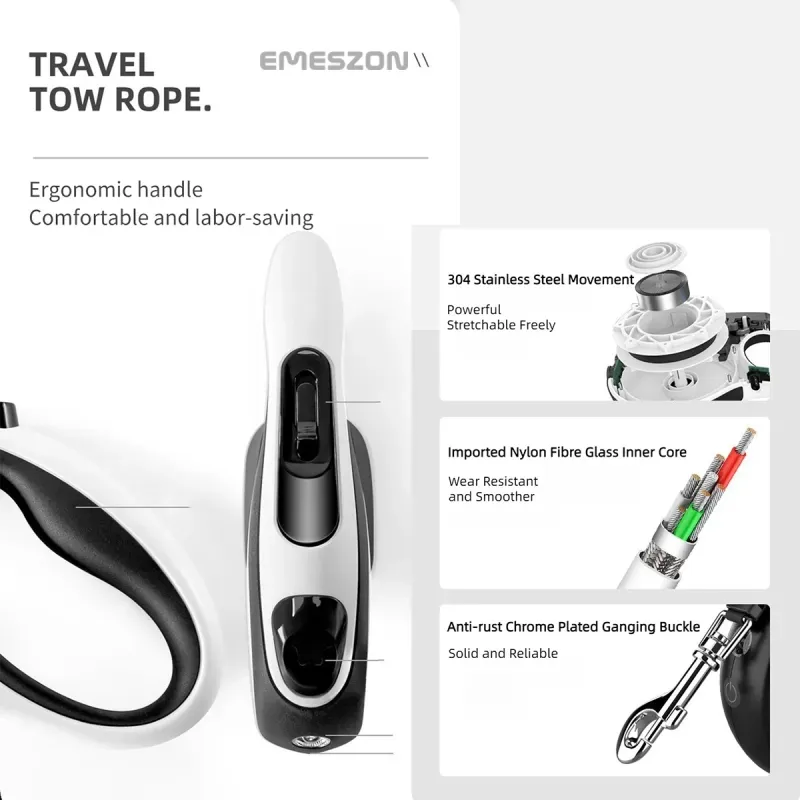 Petshop - Accesorii petshop - Zgarzi, lese si hamuri - Lese - Lesa retractabila electrica lanterna LED 200 Lumeni Emeszon® pisici caini pana la 50Kg acumulator antirasucire, 5m, alb - Infinity.ro