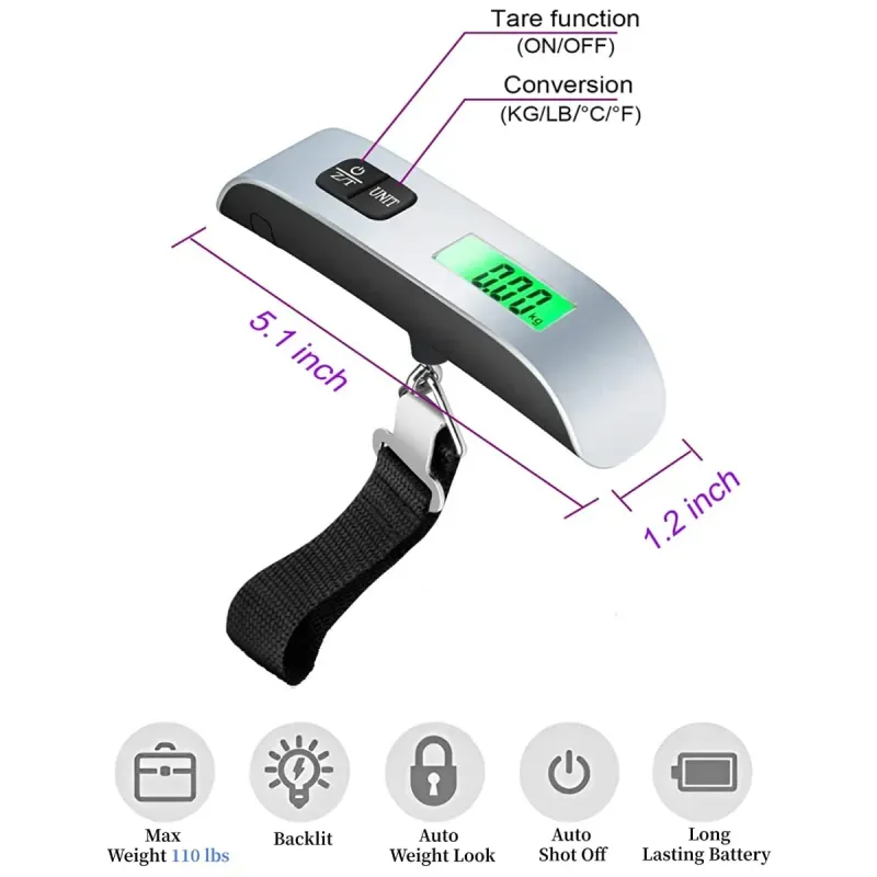 Casa si Gradina - Constructii - Depozitare, transport si protectie - Cantare electronice comerciale - Cantar de mana electronic, KetoTek, display LCD iluminat verde, 50 kg, pentru genti, bagaje si colete, negru - argintiu - Infinity.ro