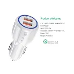 Laptop, Telefoane si Tablete - Telefoane mobile si accesorii - Accesorii Telefoane - Incarcatoare telefoane - Incarcator auto telefon mobil dual USB 5V 3.1A - 6A 30W, Incarca Rapid LED, Quick Charge 3.0, 5 tipuri de protectii, Alb - Infinity.ro