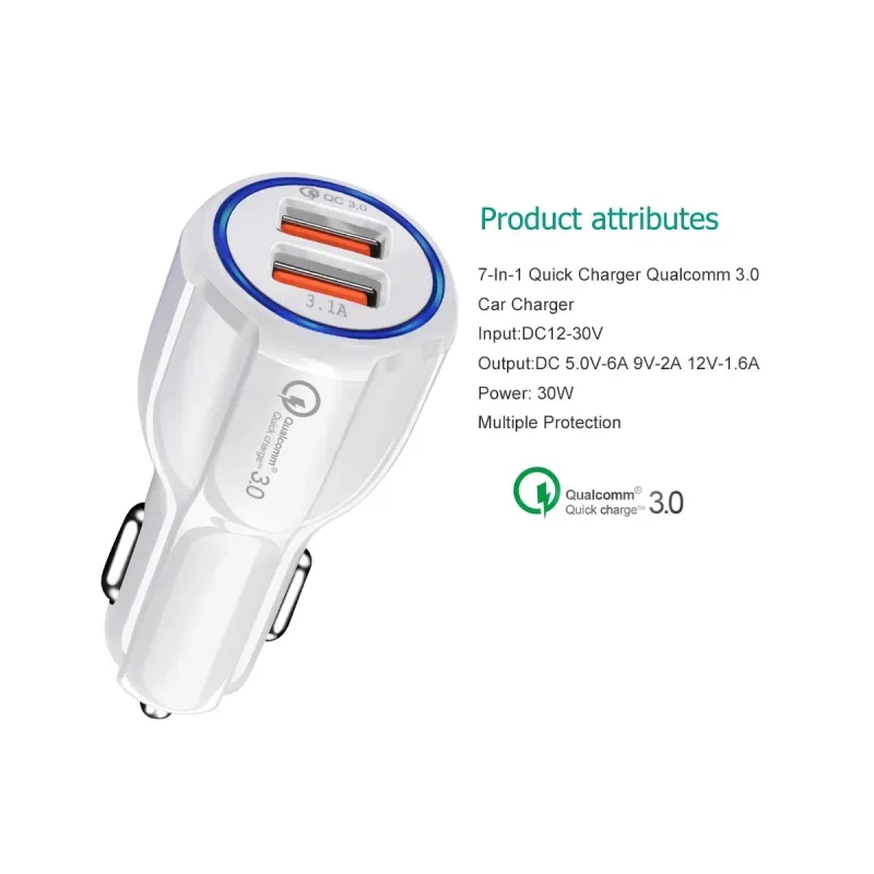 Laptop, Telefoane si Tablete - Telefoane mobile si accesorii - Accesorii Telefoane - Incarcatoare telefoane - Incarcator auto telefon mobil dual USB 5V 3.1A - 6A 30W, Incarca Rapid LED, Quick Charge 3.0, 5 tipuri de protectii, Alb - Infinity.ro