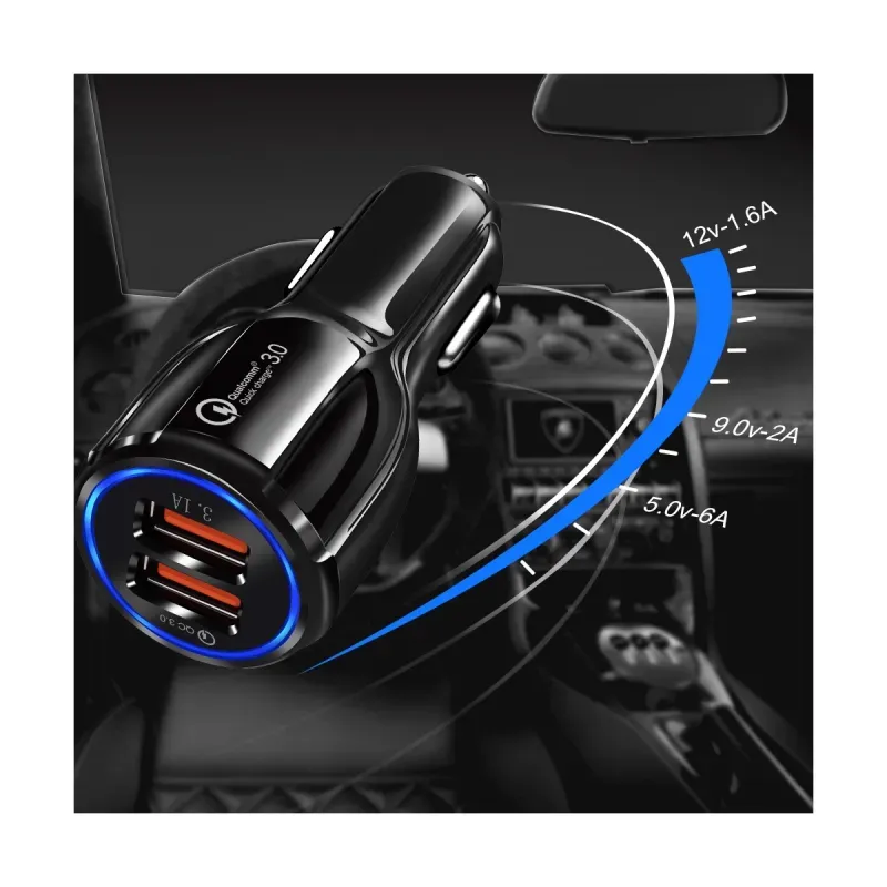 Laptop, Telefoane si Tablete - Telefoane mobile si accesorii - Accesorii Telefoane - Incarcatoare telefoane - Incarcator auto telefon mobil dual USB 5V 3.1A - 6A 30W, Incarca Rapid LED, Quick Charge 3.0, 5 tipuri de protectii, Alb - Infinity.ro