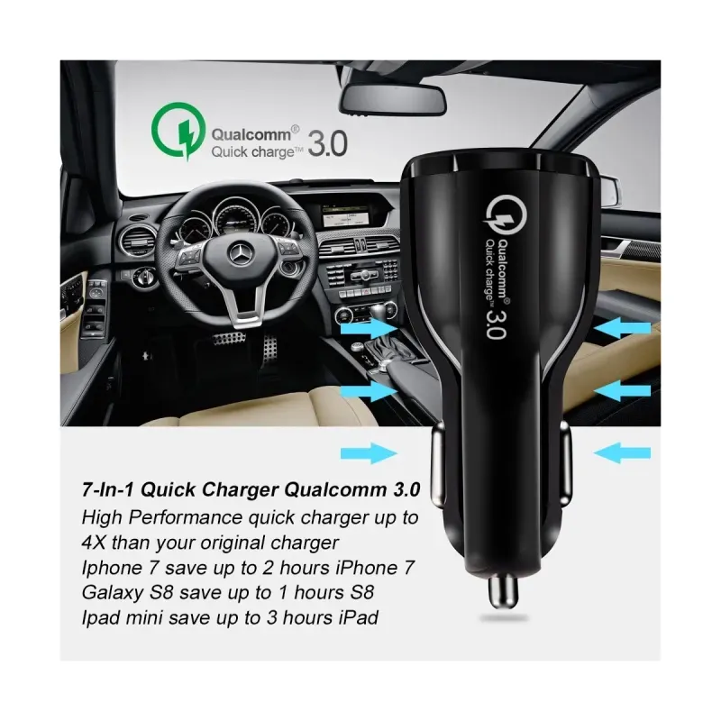 Laptop, Telefoane si Tablete - Telefoane mobile si accesorii - Accesorii Telefoane - Incarcatoare telefoane - Incarcator auto telefon mobil dual USB 5V 3.1A - 6A 30W, Incarca Rapid LED, Quick Charge 3.0, 5 tipuri de protectii, Alb - Infinity.ro