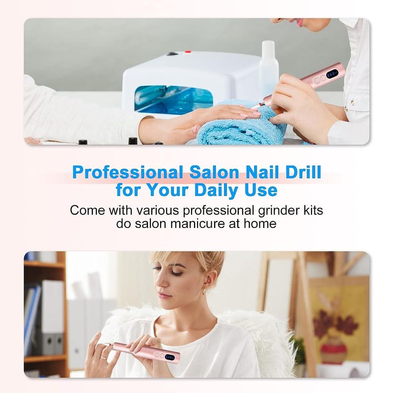 Ingrijire personala si Cosmetice - Aparate & accesorii ingrijire personala - Aparate cosmetice - Aparate pentru manichiura-pedichiura - Freza Electrica Unghii Profesionala, BLEKSY®, Pila Electrica Fara Fir, Incarcare USB-C, 3 Viteze, 6 Capete, Roz - Infinity.ro