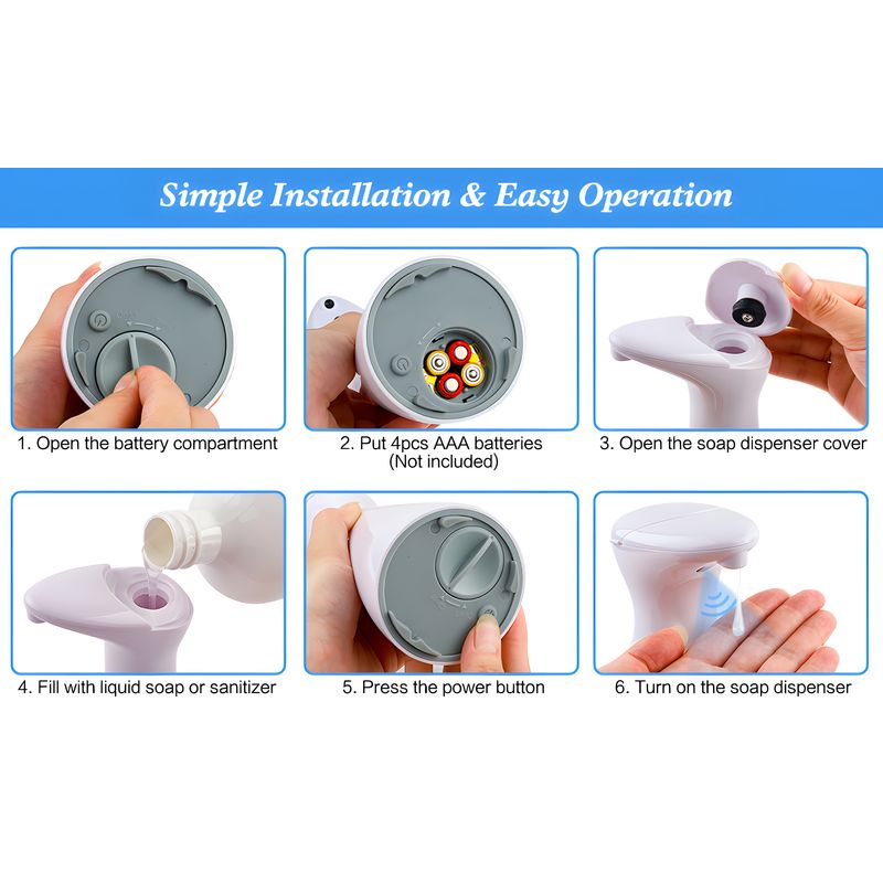 Casa si Gradina - Sanitare - Suporturi si accesorii baie - Dispensere - Dispenser Automat de Sapun Lichid, BLEKSY®, Senzor Touchless, Pentru Baie, Bucatarie si Birou, 200 ml, Dozare 1 ml, Alb - Infinity.ro