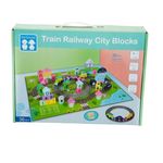 Jucarii, Copii si Bebe - Jucarii si jocuri - Seturi de constructie si cuburi - Seturi de constructie - Set de constructie din lemn, Circuit feroviar cu 56 piese, 7Toys - Infinity.ro