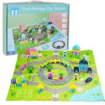 Jucarii, Copii si Bebe - Jucarii si jocuri - Seturi de constructie si cuburi - Seturi de constructie - Set de constructie din lemn, Circuit feroviar cu 56 piese, 7Toys - Infinity.ro