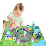 Jucarii, Copii si Bebe - Jucarii si jocuri - Seturi de constructie si cuburi - Seturi de constructie - Set de constructie din lemn, Circuit feroviar cu 56 piese, 7Toys - Infinity.ro