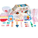 Jucarii, Copii si Bebe - Jucarii si jocuri - Jucarii de rol - Set joaca doctor - Set trusa medicala din lemn cu ambulanta, 7Toys - Infinity.ro