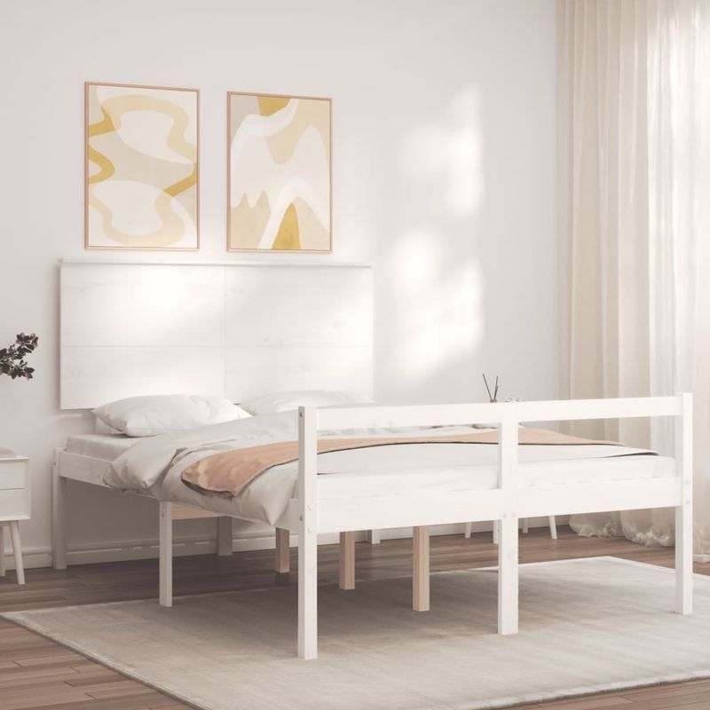 Casa si Gradina - Mobilier - Paturi si accesorii - Paturi - Cadru de pat senior cu tablie single mic, 120x200 cm, alb, lemn masiv - Infinity.ro