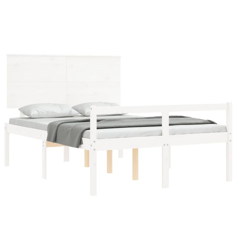 Casa si Gradina - Mobilier - Paturi si accesorii - Paturi - Cadru de pat senior cu tablie single mic, 120x200 cm, alb, lemn masiv - Infinity.ro