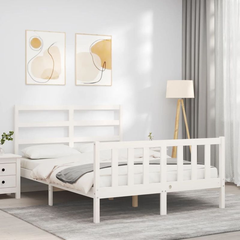 Casa si Gradina - Mobilier - Paturi si accesorii - Paturi - Cadru de pat cu tablie single mic, alb, 120x200 cm, lemn masiv - Infinity.ro