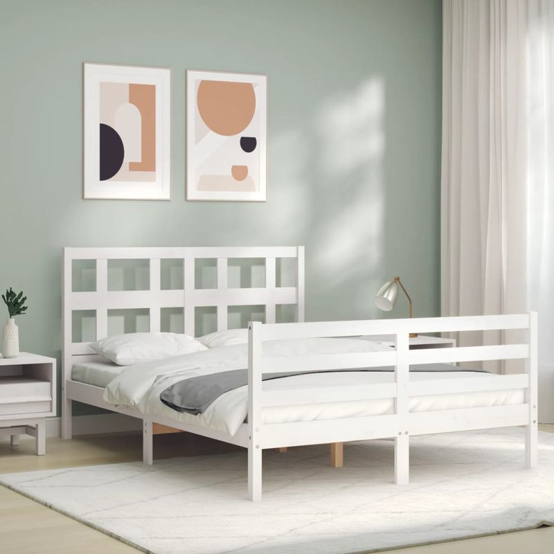 Casa si Gradina - Mobilier - Paturi si accesorii - Paturi - Cadru de pat cu tablie single mic, alb, 120x200 cm, lemn masiv - Infinity.ro