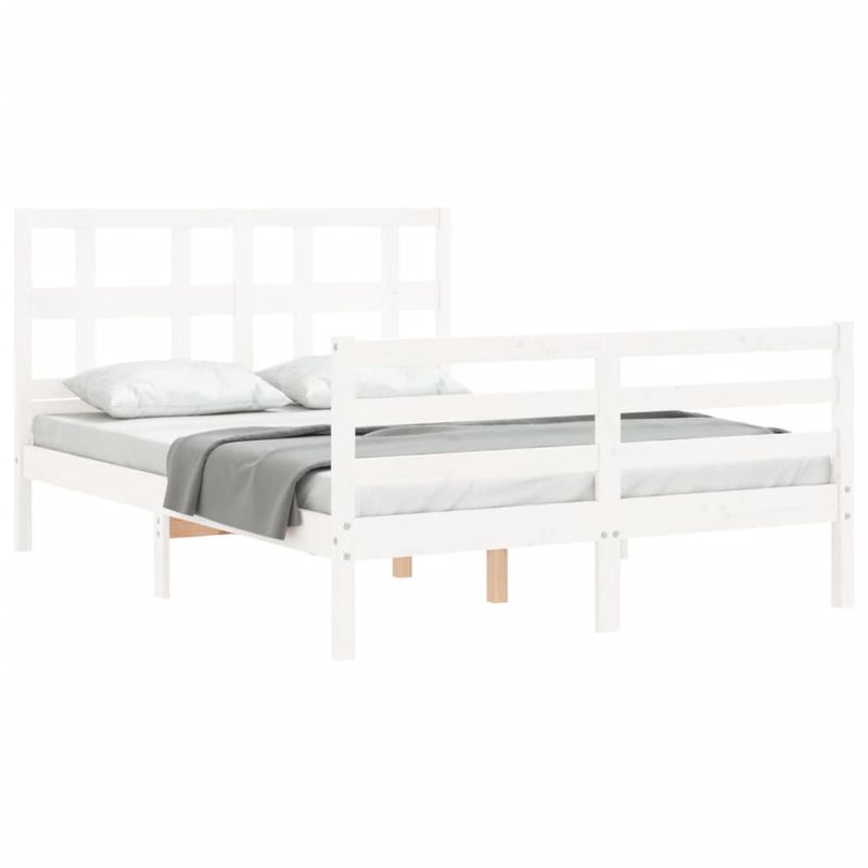 Casa si Gradina - Mobilier - Paturi si accesorii - Paturi - Cadru de pat cu tablie single mic, alb, 120x200 cm, lemn masiv - Infinity.ro