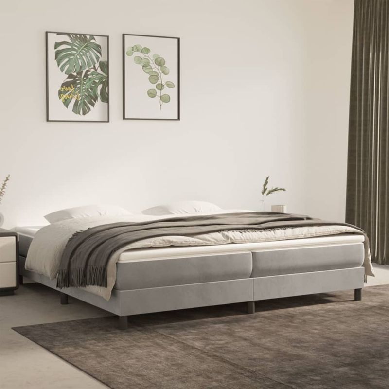 Casa si Gradina - Mobilier - Paturi si accesorii - Paturi - Pat box spring cu saltea, gri deschis, 200x200 cm, catifea - Infinity.ro