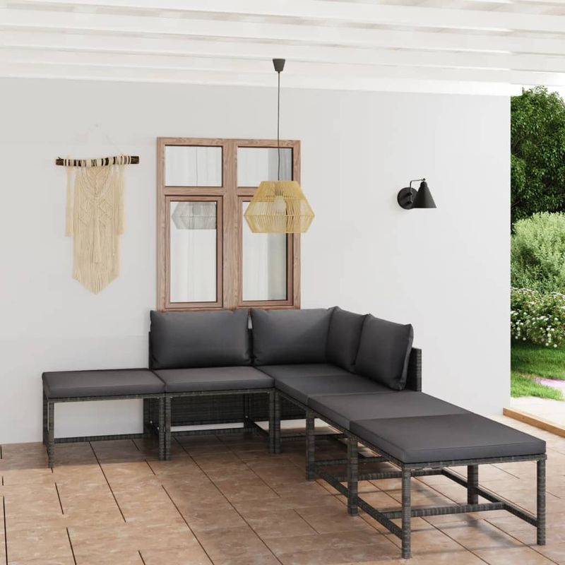 Casa si Gradina - Gradina si terasa - Mobilier exterior - Seturi mobila gradina - Set mobilier de gradina cu perne, 6 piese, gri, poliratan - Infinity.ro