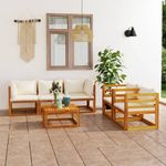 Casa si Gradina - Gradina si terasa - Mobilier exterior - Seturi mobila gradina - Set mobilier gradina cu perne, 6 piese, crem, lemn masiv acacia, model 4x colț + mijloc + masă - Infinity.ro