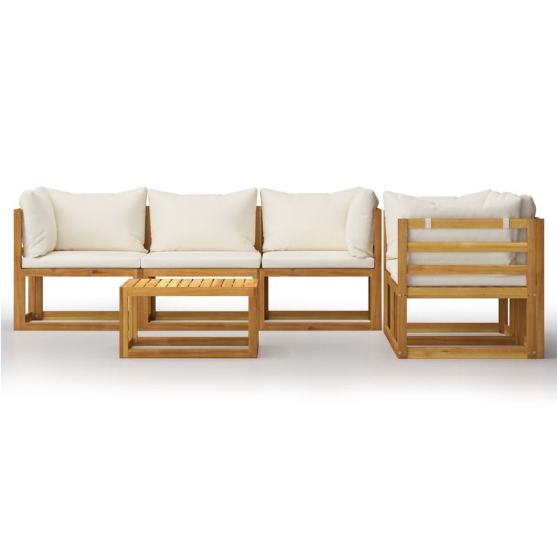 Casa si Gradina - Gradina si terasa - Mobilier exterior - Seturi mobila gradina - Set mobilier gradina cu perne, 6 piese, crem, lemn masiv acacia, model 4x colț + mijloc + masă - Infinity.ro