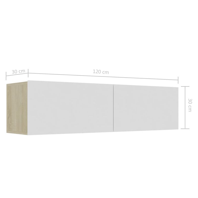 Casa si Gradina - Mobilier - Comode si corpuri - Comode - Comoda TV, alb si stejar Sonoma, 120 x 30 x 30 cm, PAL - Infinity.ro