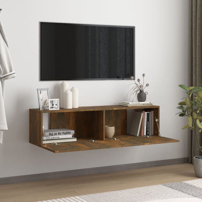 Casa si Gradina - Mobilier - Comode si corpuri - Comode - Comoda TV de perete stejar afumat 120x30x30 cm lemn compozit - Infinity.ro