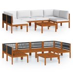 Casa si Gradina - Gradina si terasa - Mobilier exterior - Seturi mobila gradina - Set mobilier gradina cu perne, crem, 7 piese, lemn masiv acacia, model 2x colț + 4x mijloc + masă - Infinity.ro