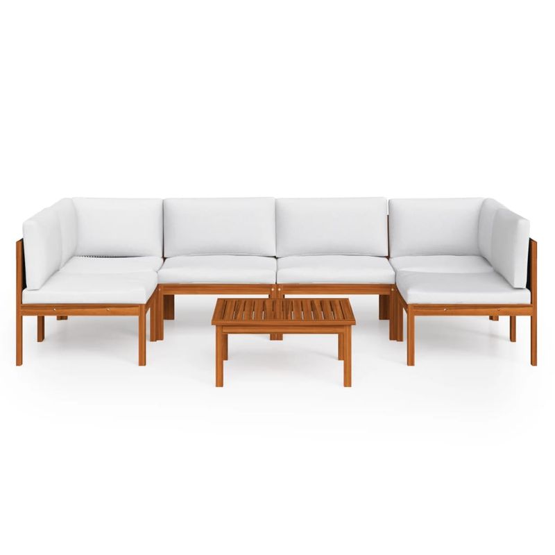 Casa si Gradina - Gradina si terasa - Mobilier exterior - Seturi mobila gradina - Set mobilier gradina cu perne, crem, 7 piese, lemn masiv acacia, model 2x colț + 4x mijloc + masă - Infinity.ro