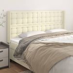 Casa si Gradina - Mobilier - Paturi si accesorii - Accesorii paturi - Tablie de pat cu aripioare, crem, 163x16x118/128 cm, piele eco - Infinity.ro