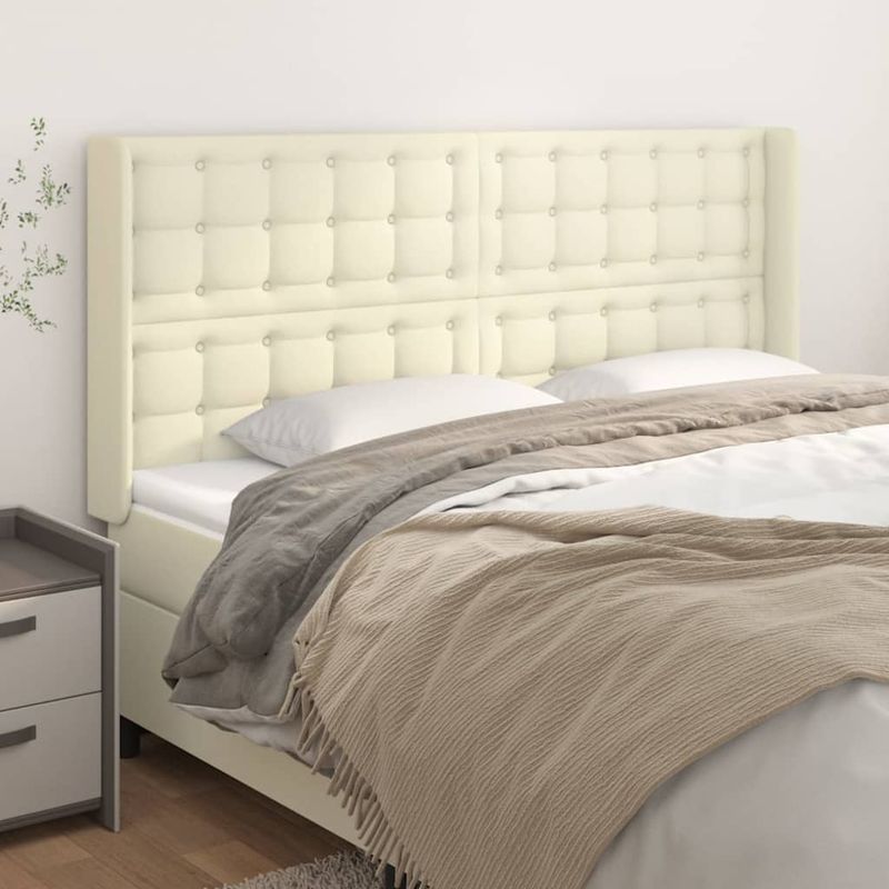 Casa si Gradina - Mobilier - Paturi si accesorii - Accesorii paturi - Tablie de pat cu aripioare, crem, 163x16x118/128 cm, piele eco - Infinity.ro
