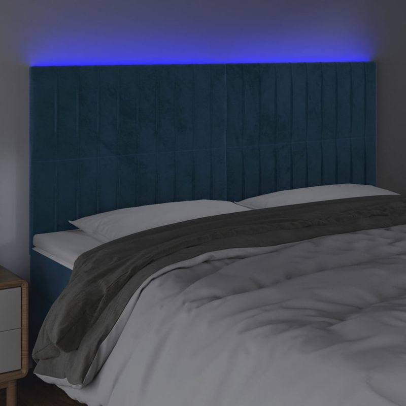Casa si Gradina - Mobilier - Paturi si accesorii - Accesorii paturi - Tablie de pat cu LED, albastru inchis, 200x5x118/128cm catifea - Infinity.ro