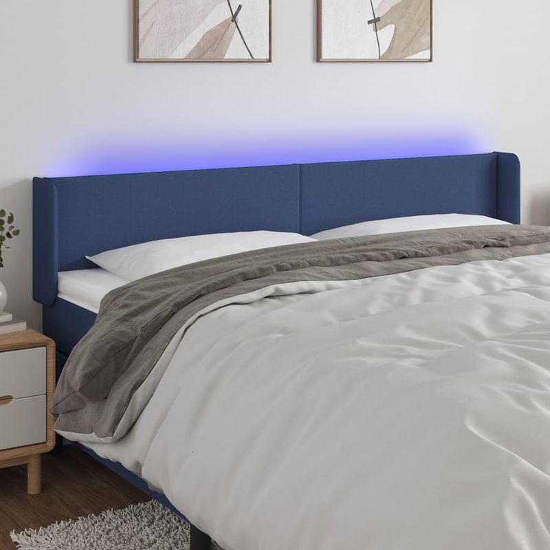 Casa si Gradina - Mobilier - Paturi si accesorii - Accesorii paturi - Tablie de pat cu LED, albastru, 203x16x78/88 cm, textil - Infinity.ro