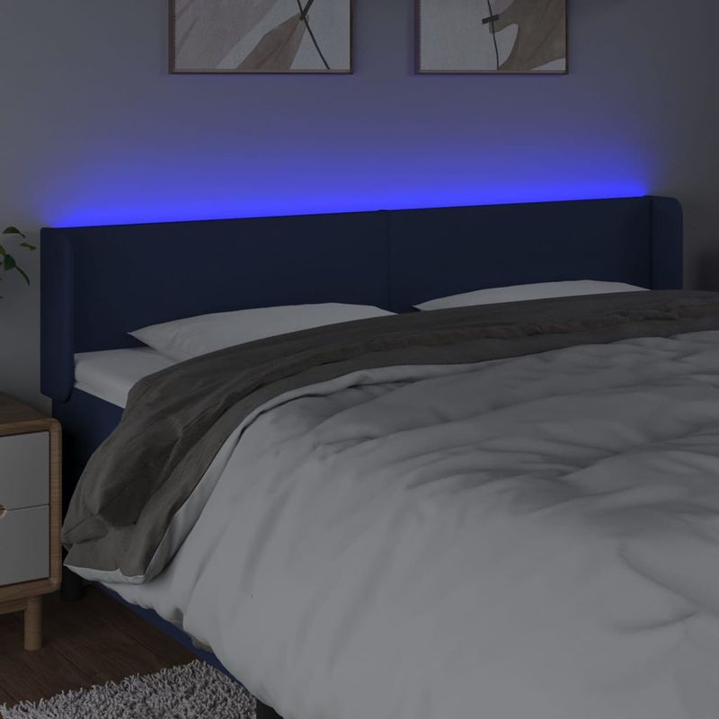 Casa si Gradina - Mobilier - Paturi si accesorii - Accesorii paturi - Tablie de pat cu LED, albastru, 203x16x78/88 cm, textil - Infinity.ro