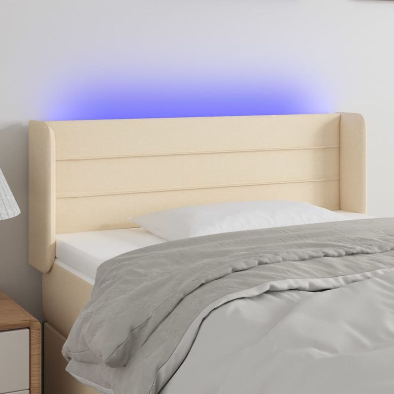 Casa si Gradina - Mobilier - Paturi si accesorii - Accesorii paturi - Tablie de pat cu LED, crem, 83x16x78/88 cm, textil - Infinity.ro