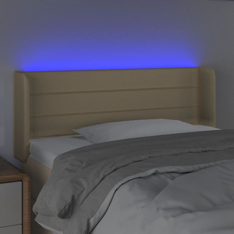 Casa si Gradina - Mobilier - Paturi si accesorii - Accesorii paturi - Tablie de pat cu LED, crem, 83x16x78/88 cm, textil - Infinity.ro