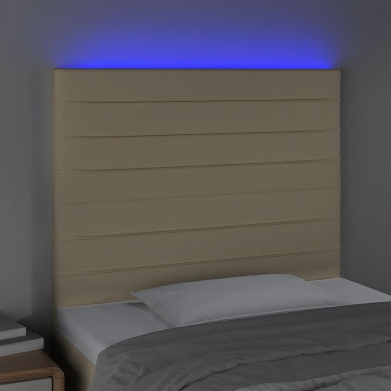 Casa si Gradina - Mobilier - Paturi si accesorii - Accesorii paturi - Tablie de pat cu LED, crem, 100x5x118/128 cm, textil - Infinity.ro