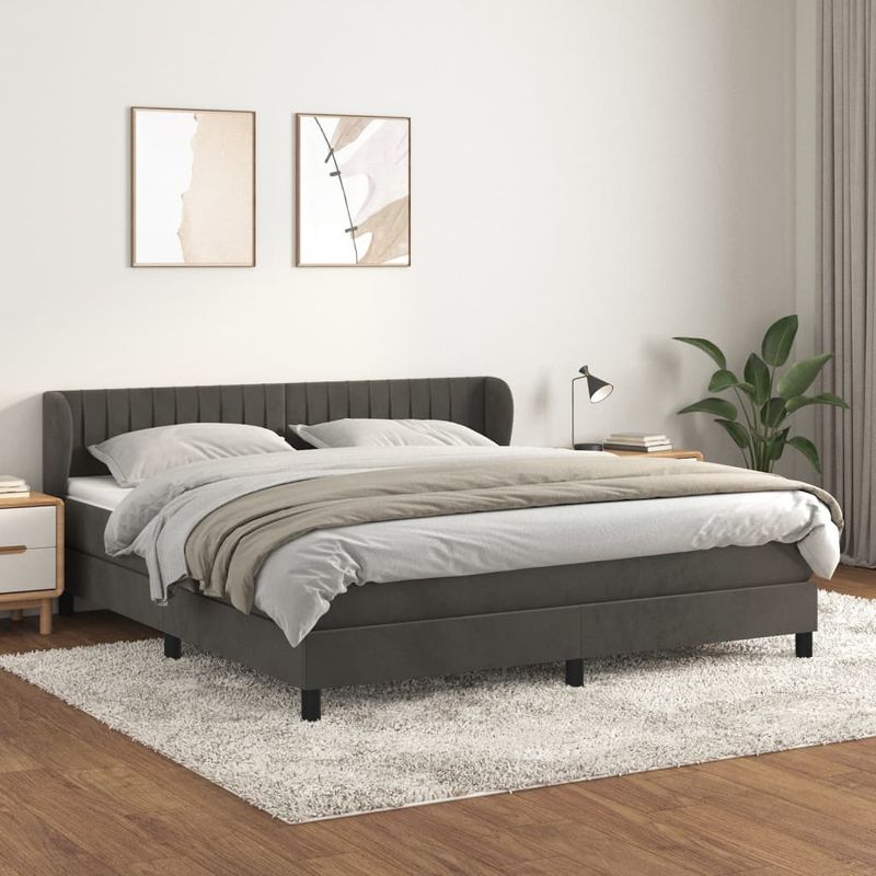 Casa si Gradina - Mobilier - Paturi si accesorii - Paturi - Pat box spring cu saltea, gri inchis, 160x200 cm, catifea - Infinity.ro