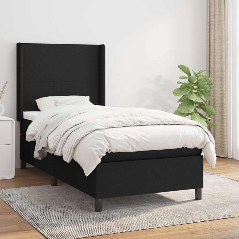 Casa si Gradina - Mobilier - Paturi si accesorii - Paturi - Pat box spring cu saltea, negru, 90x200 cm, textil - Infinity.ro