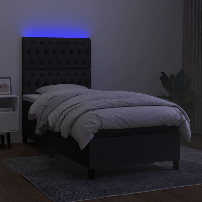 Casa si Gradina - Mobilier - Paturi si accesorii - Paturi - Pat cu arcuri, saltea si LED, negru, 90x190 cm, textil - Infinity.ro
