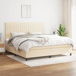 Casa si Gradina - Mobilier - Paturi si accesorii - Paturi - Pat box spring cu saltea, crem, 200x200 cm, textil - Infinity.ro