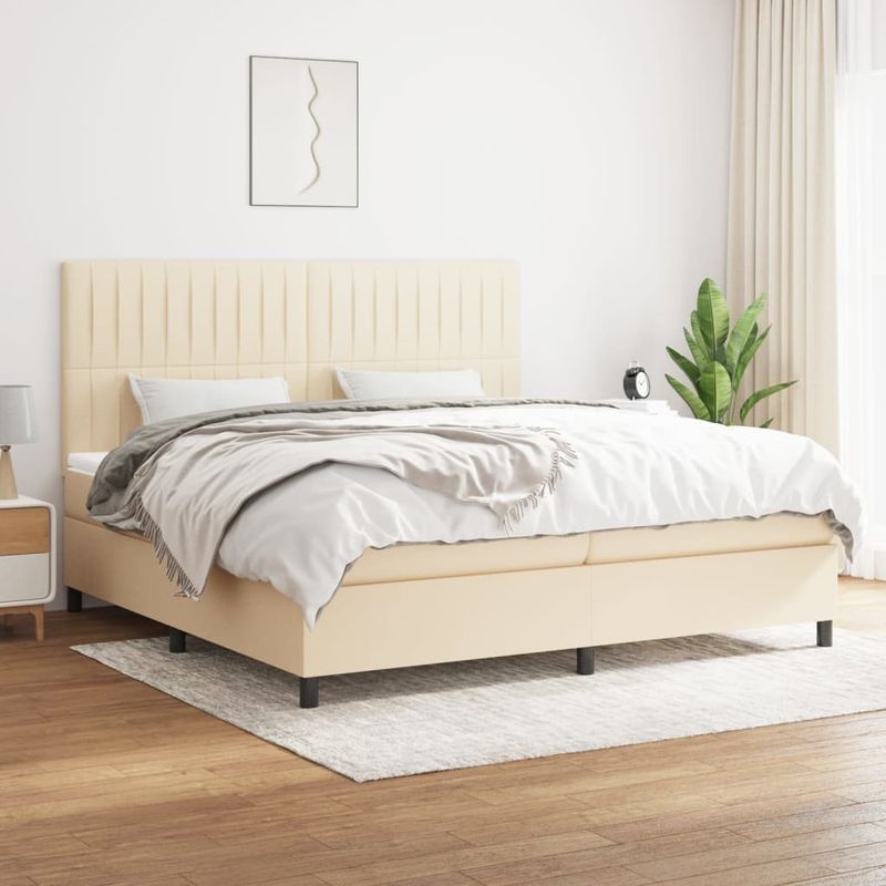 Casa si Gradina - Mobilier - Paturi si accesorii - Paturi - Pat box spring cu saltea, crem, 200x200 cm, textil - Infinity.ro