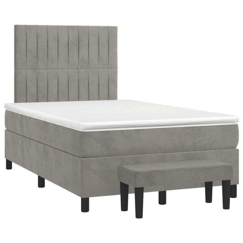 Casa si Gradina - Mobilier - Paturi si accesorii - Paturi - Pat continental cu saltea, gri deschis, 120x200 cm, catifea - Infinity.ro