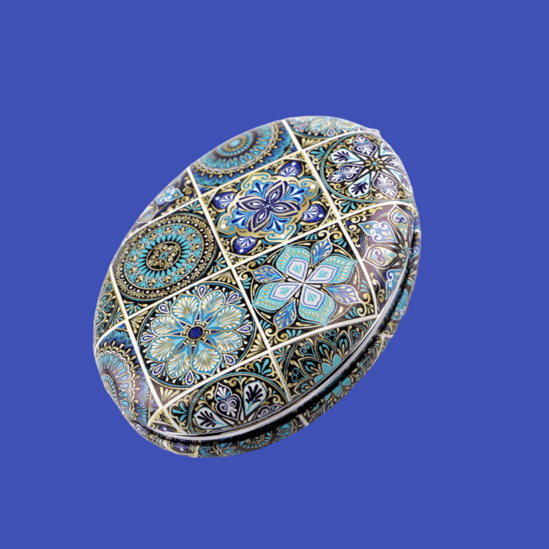 Ingrijire personala si Cosmetice/Machiaj/Oglinzi cosmetice - Oglinda ovala pentru poseta din piele ecologica Crisalida, 65 x 85 mm, Mandala verde - Infinity.ro
