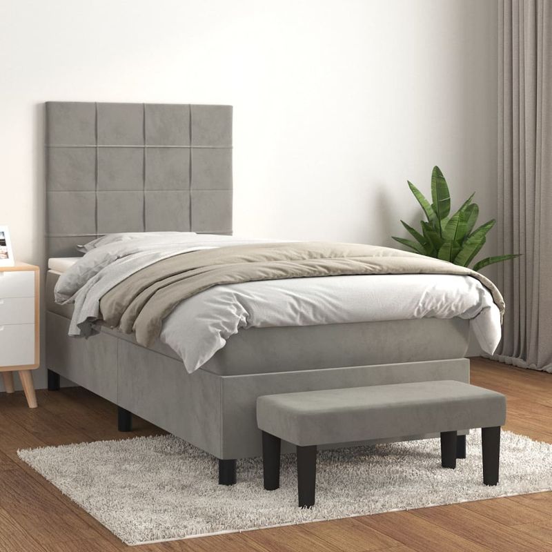 Casa si Gradina - Mobilier - Paturi si accesorii - Paturi - Pat continental cu saltea, gri deschis, 80x200 cm, catifea - Infinity.ro