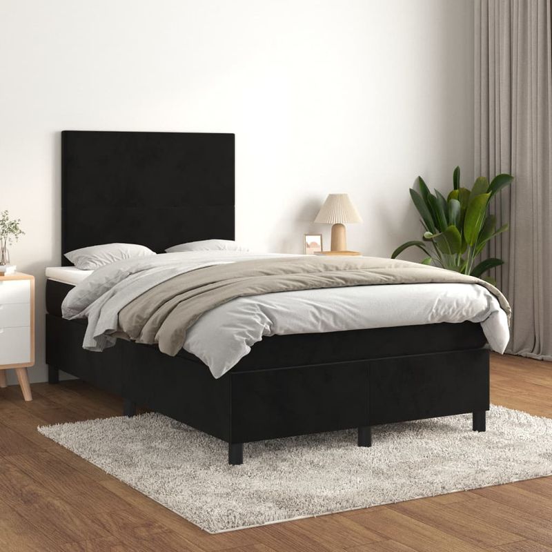Casa si Gradina - Mobilier - Paturi si accesorii - Paturi - Pat box spring cu saltea, negru, 120x200 cm, catifea - Infinity.ro