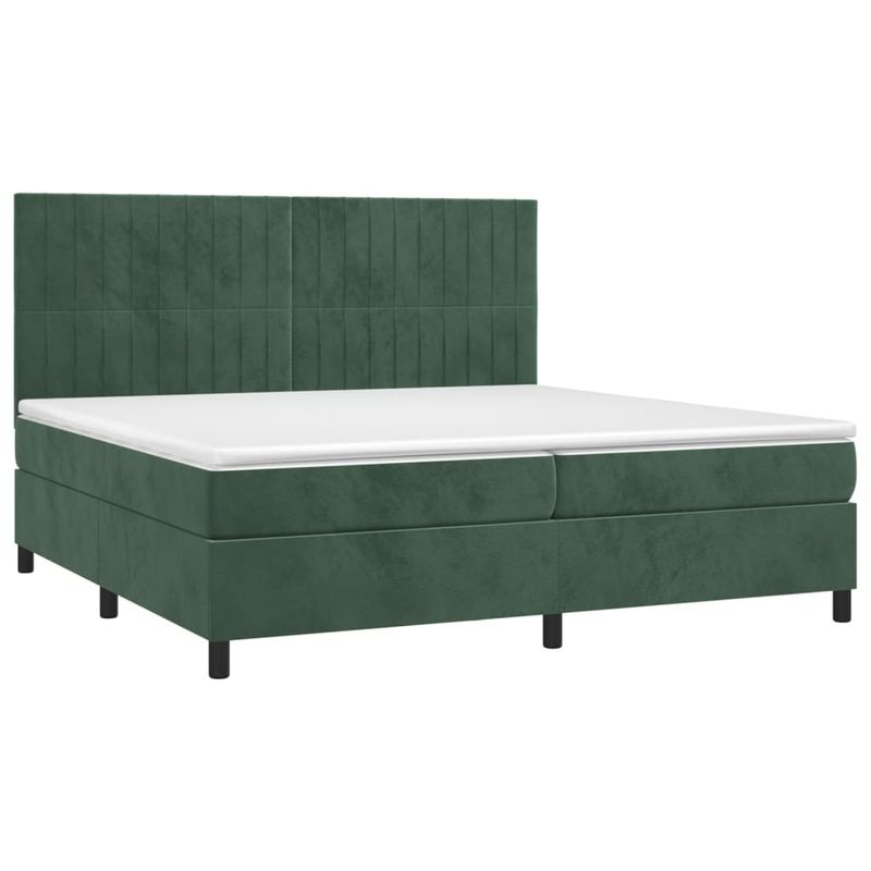 Casa si Gradina - Mobilier - Paturi si accesorii - Paturi - Pat cu arcuri, saltea si LED, verde inchis, 200x200 cm, catifea - Infinity.ro