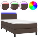 Casa si Gradina - Mobilier - Paturi si accesorii - Paturi - Pat cu arcuri, saltea și LED, maro, 100x200 cm, piele ecologica, model unică și cuie de tapițerie - Infinity.ro