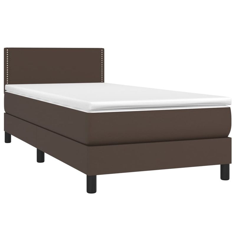 Casa si Gradina - Mobilier - Paturi si accesorii - Paturi - Pat cu arcuri, saltea și LED, maro, 100x200 cm, piele ecologica, model unică și cuie de tapițerie - Infinity.ro