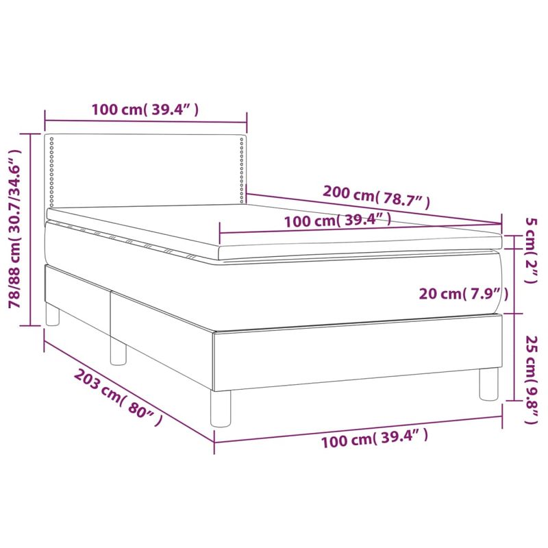 Casa si Gradina - Mobilier - Paturi si accesorii - Paturi - Pat cu arcuri, saltea și LED, maro, 100x200 cm, piele ecologica, model unică și cuie de tapițerie - Infinity.ro