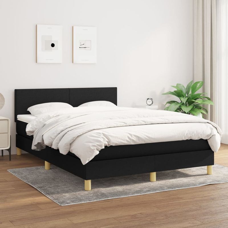 Casa si Gradina - Mobilier - Paturi si accesorii - Paturi - Pat box spring cu saltea, negru, 140x200 cm, textil - Infinity.ro