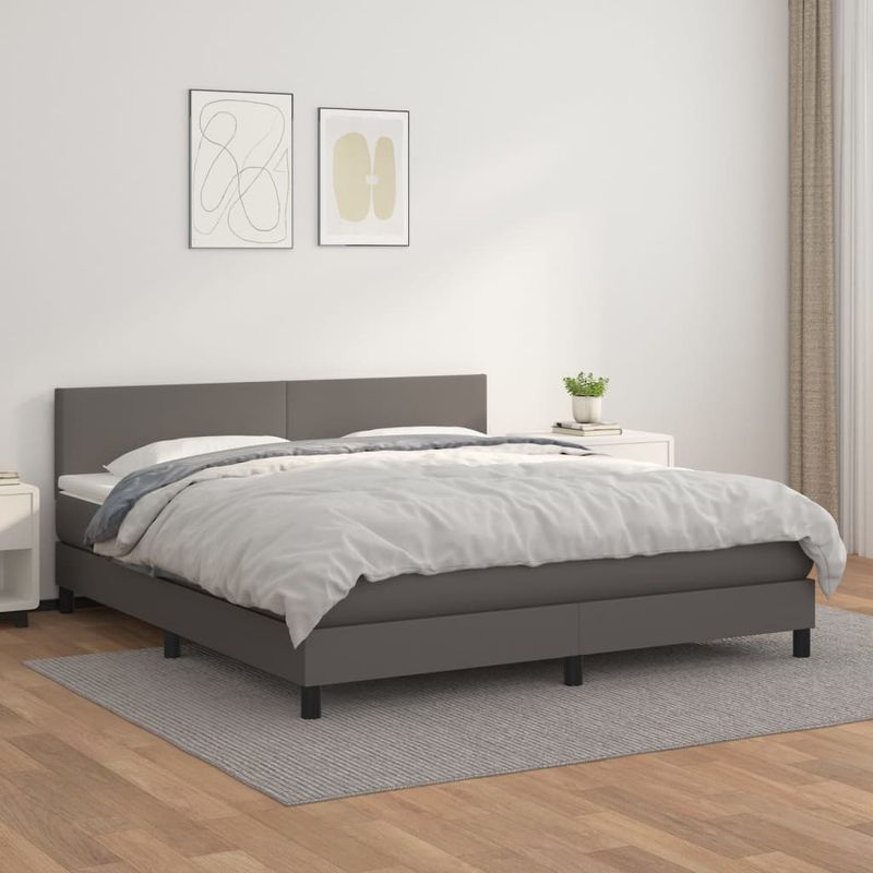Casa si Gradina - Mobilier - Paturi si accesorii - Paturi - Pat box spring cu saltea, gri, 180x200 cm, piele ecologica - Infinity.ro